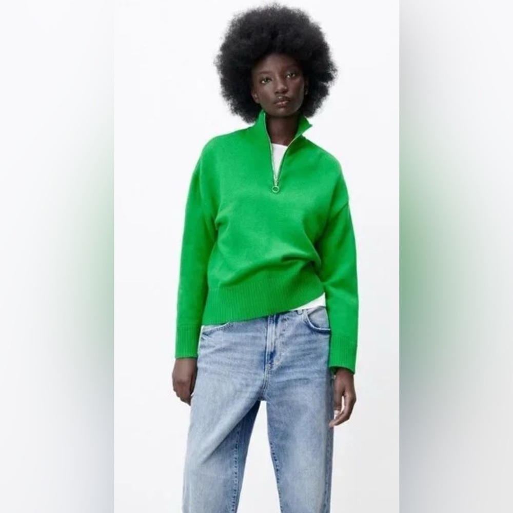 Zara Green Cowl Neck Sweater Turtleneck Style